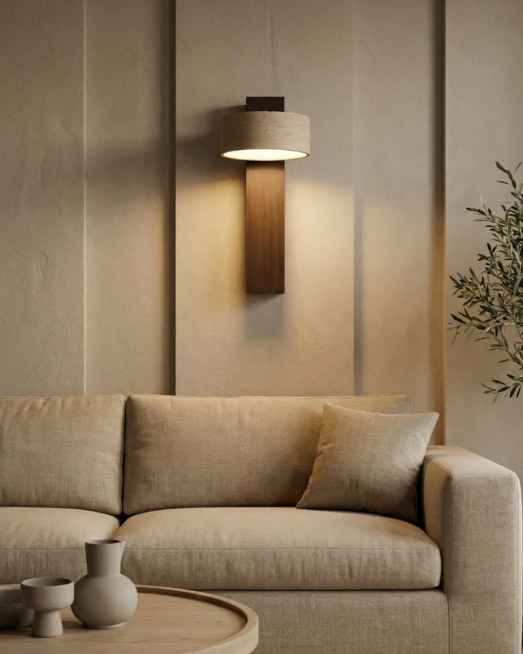 Travertine Stone Wall Lamp With Warm Light For Living Room Scandinavian Style Ambience