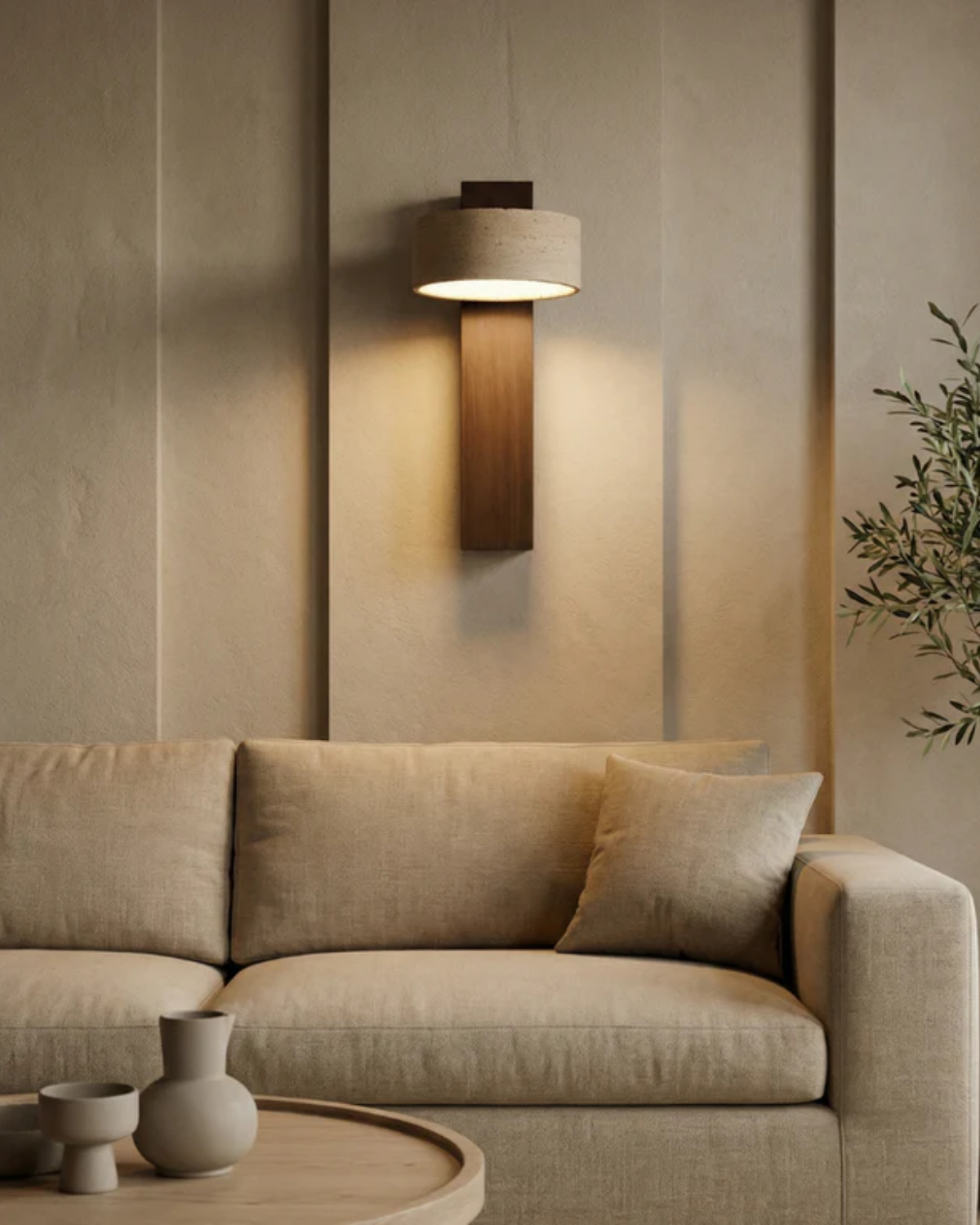 Travertine Stone Wall Lamp With Warm Light For Living Room Scandinavian Style Ambience