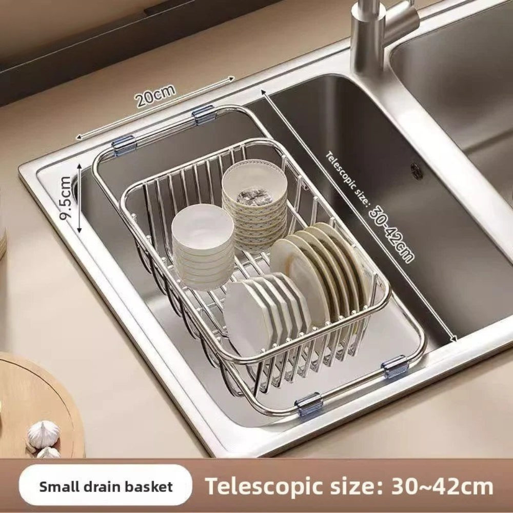 DRAINFLOW Adjustable Telescopic Sink Drain Basket – Expandable Kitchen Organizer