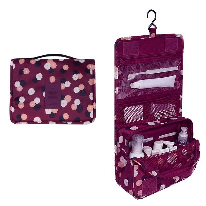 Travel Toiletry Case With Hanging Feature And Waterproof Exterior