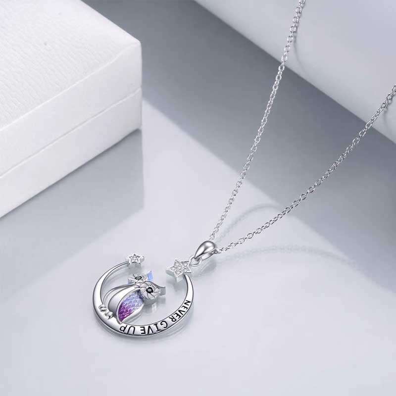 Never Give Up Owl Necklace — Moon and Stars Pendant