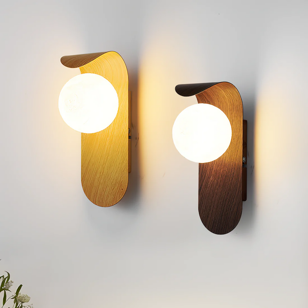 Scandinavian Wood Globe LED Wall Lamp, 1 Light, Modern Design
