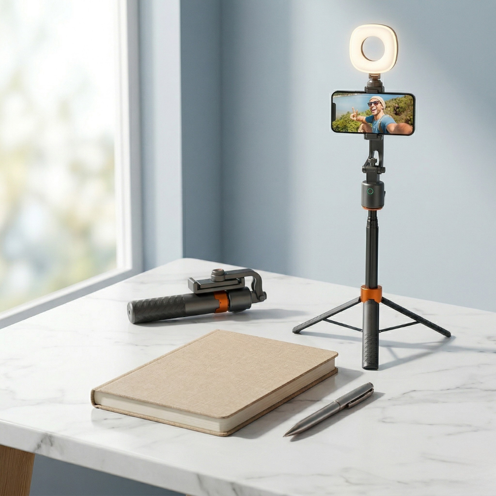 Face Tracking Smart Tripod For Vlogging With 360 Degree Rotation And Dual Fill Lights