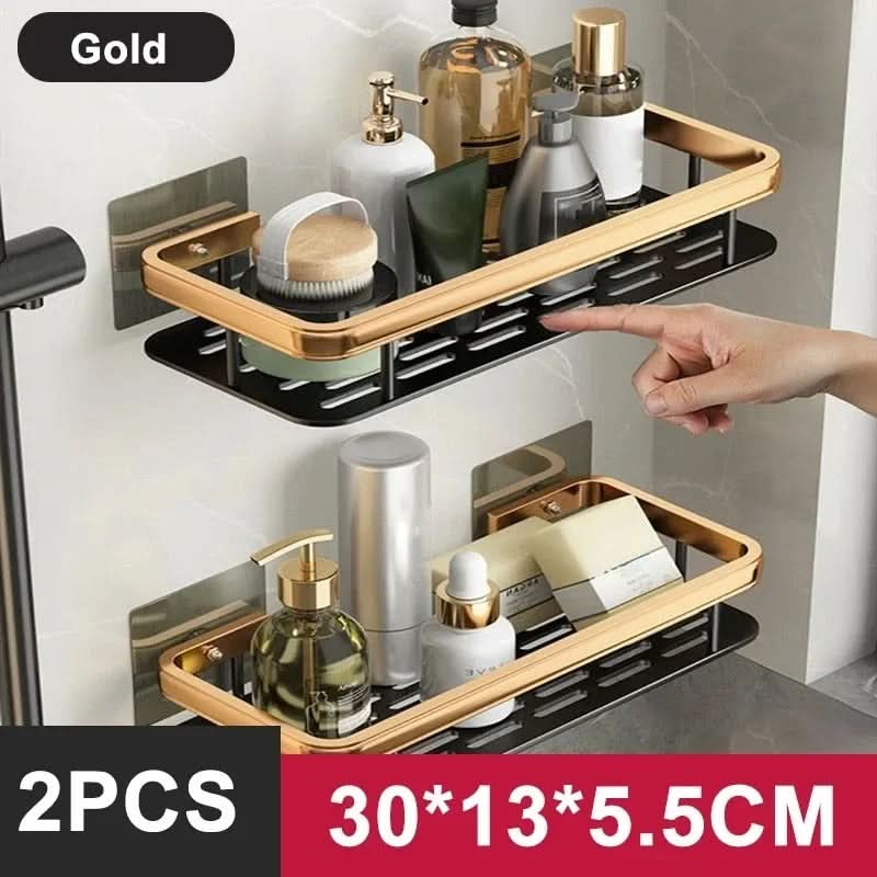 Organizer da parete per bagno ALUVAULT — Scaffale contenitore in lega di alluminio dal design elegante