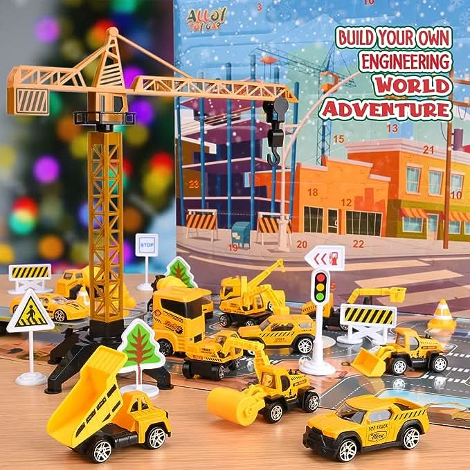 BUILDERCOUNT Adventskalender med byggfordon — Daglig upptäckt inför julen