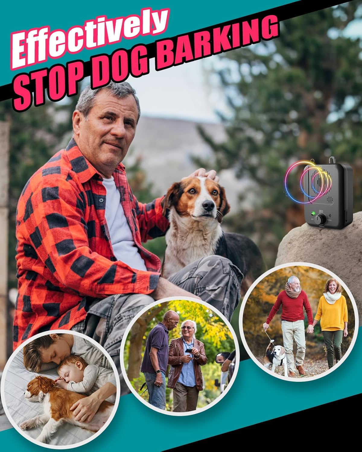 Rechargeable Ultrasonic Bark Deterrent With 15-Meter Range For Dogs