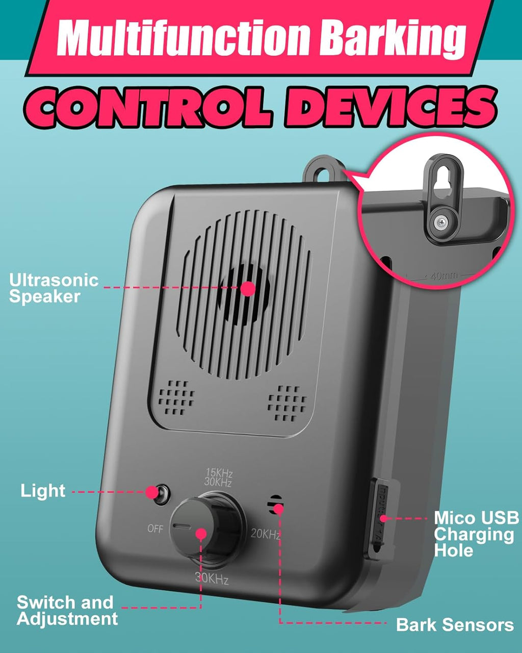 Rechargeable Ultrasonic Bark Deterrent With 15-Meter Range For Dogs