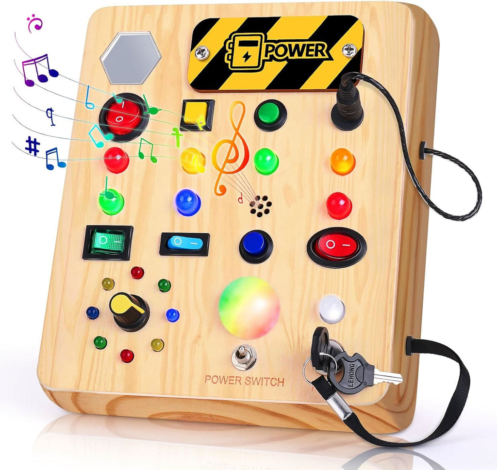 LumaLearn Montessori-busyboard – praktiske kontroller, innebygd musikk og LED-lys