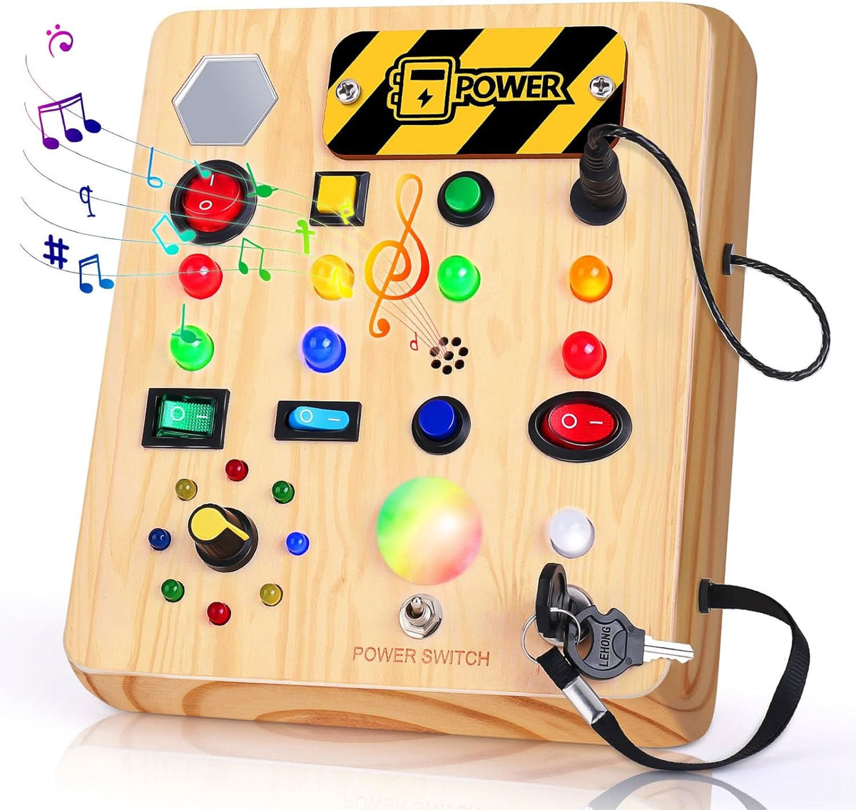 LumaLearn Montessori-busyboard – praktiske kontroller, innebygd musikk og LED-lys