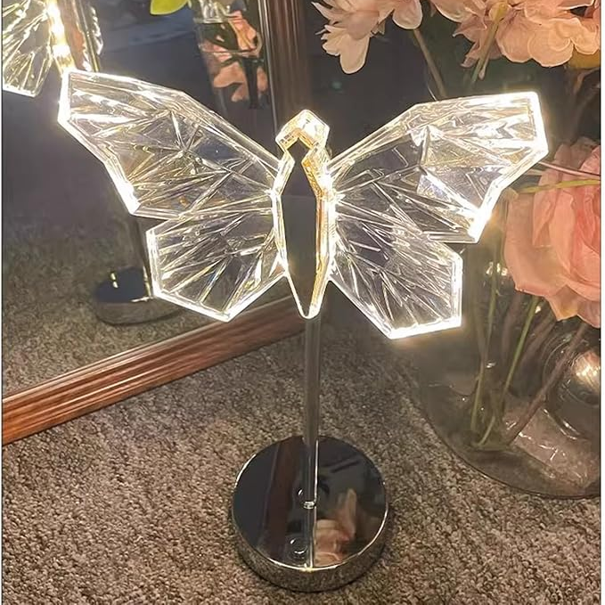 Luminara Crystal Butterfly Accent LED Lamp For Bedroom Decor And Nightstands Soft Glow Ambience