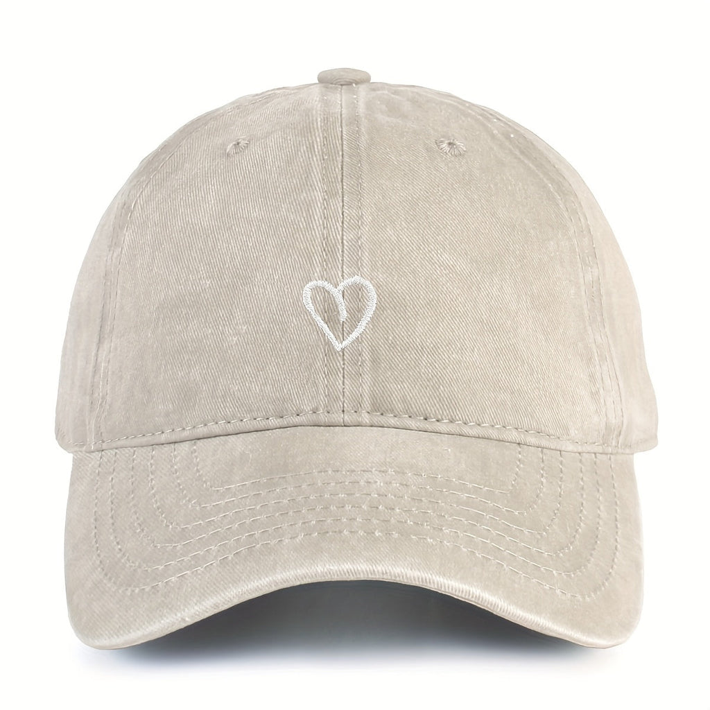 Vintage Cotton Baseball Cap With Heart Stitching Adjustable Washed Sports Hat