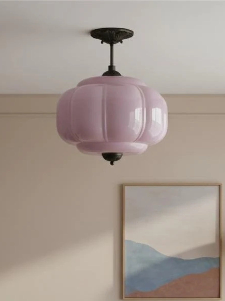 Vintage Milk Glass Ceiling Light With Fluted Rim White Pink Green Matte Glass Brass Black