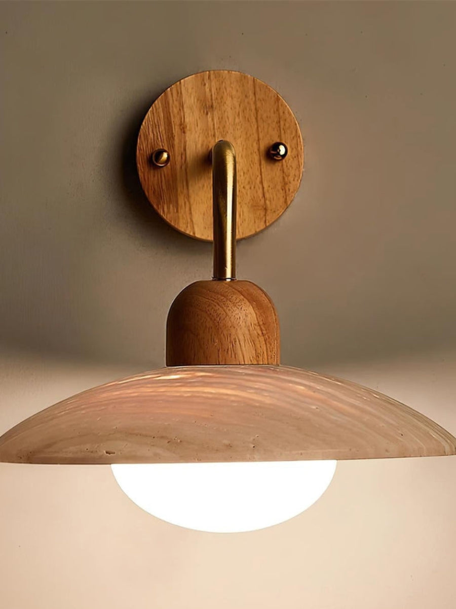 Travertine Stone Wall Light With Minimalist Disc Design And Warm Glow