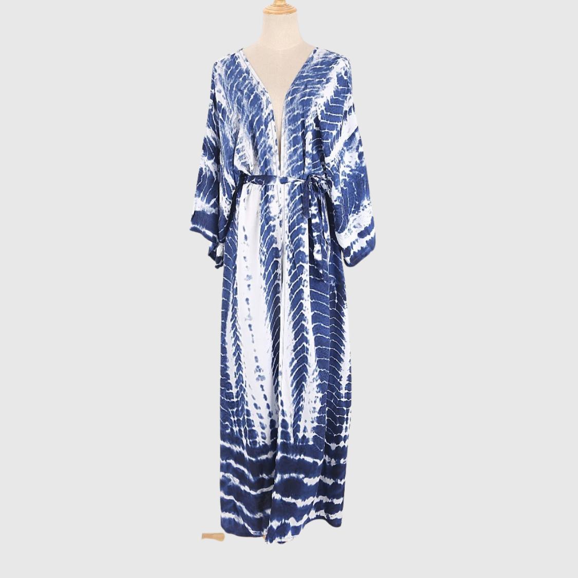 OCEANVEIL Tie Dye Beach Cover Up Kimono — Flowing Self-Belted Summer Layering Piece