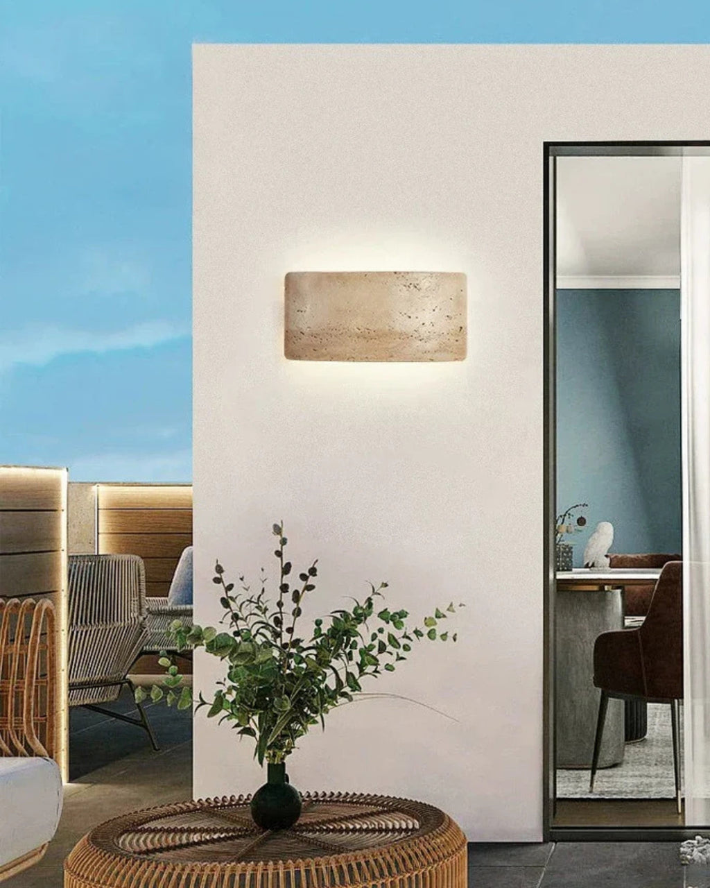 Travertine Wall Lamp With Warm LED Light For Indoor And Outdoor Waterproof
