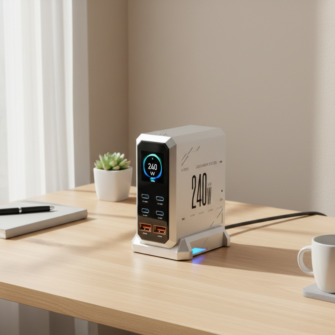 PowerMax 240W GaN Charger With Ambient Light For Fast Multi Device Recharging Anywhere