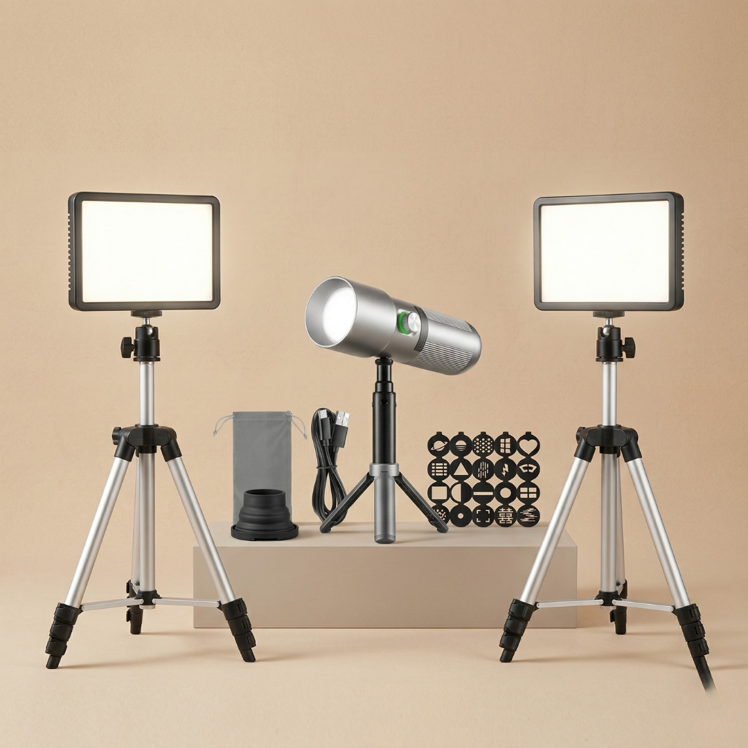 Iluminare RGB pentru fotografie și video, lanternă LED portabilă cu filtre Gobo și patru moduri de culoare