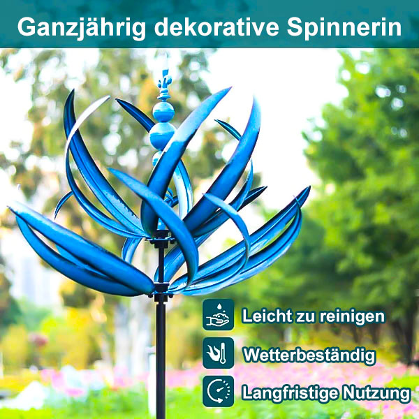 Rotating Metal Windmill Weather Vane With Bird Design, Blue And Red, 90cm Garden Decor