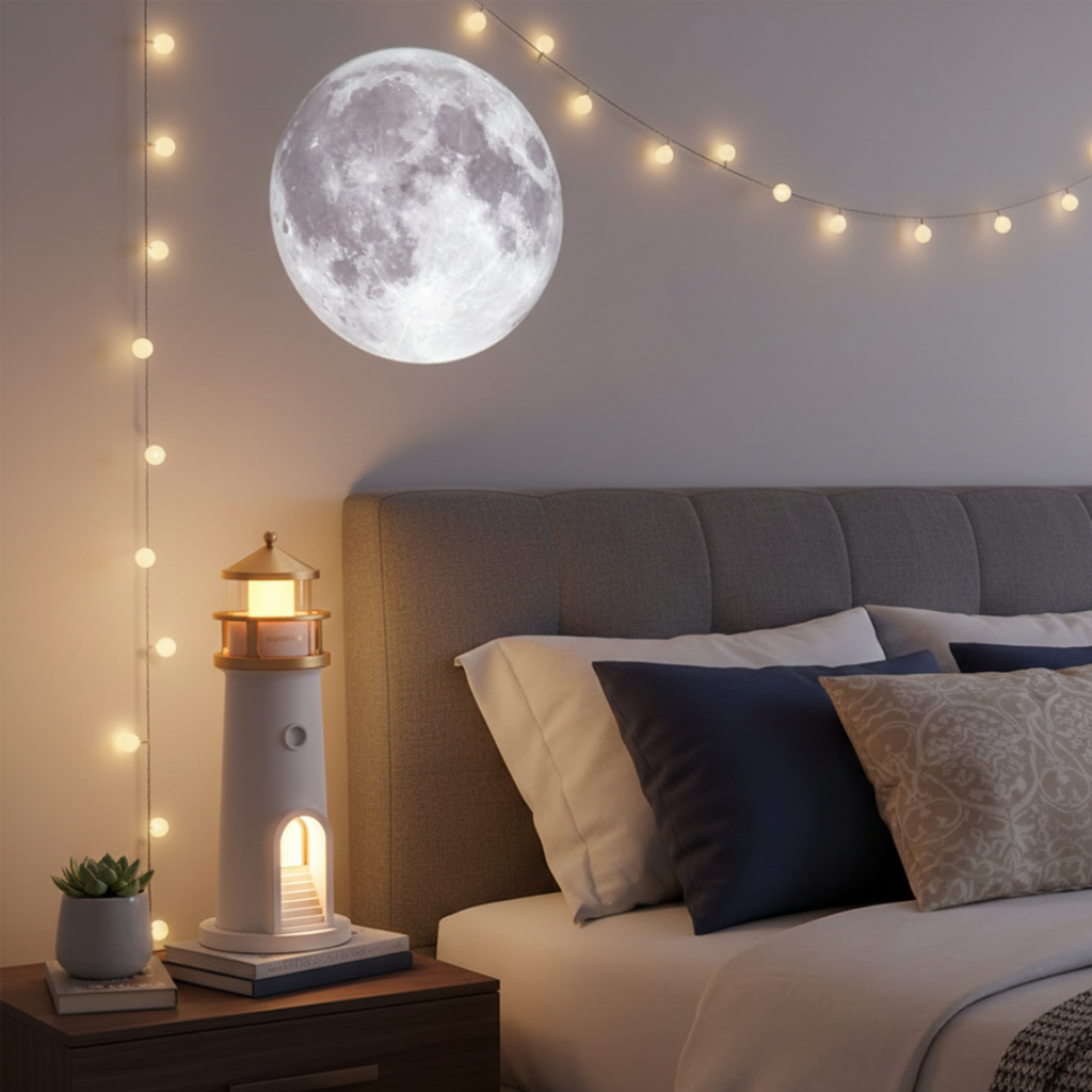 Lighthouse Night Light Projection With Bluetooth Speaker For Ambient Home Ambience And Relaxing Glow