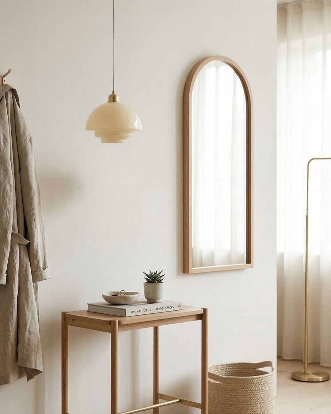 TINA Pendant Light, Mid-Century Milk-White Glass With Brushed Brass, Adjustable E27