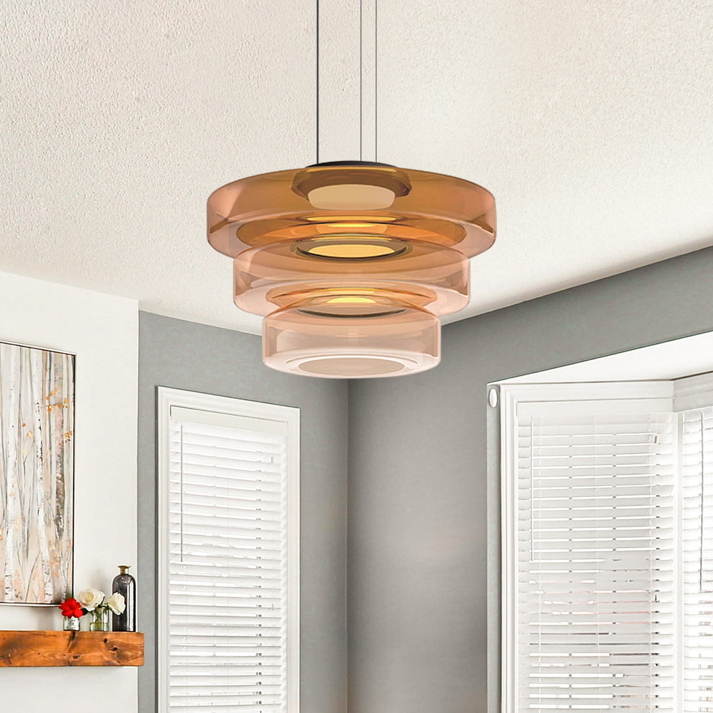 Zenor Amber Glass Layered Pendant Lamp For Dining Room And Living Room