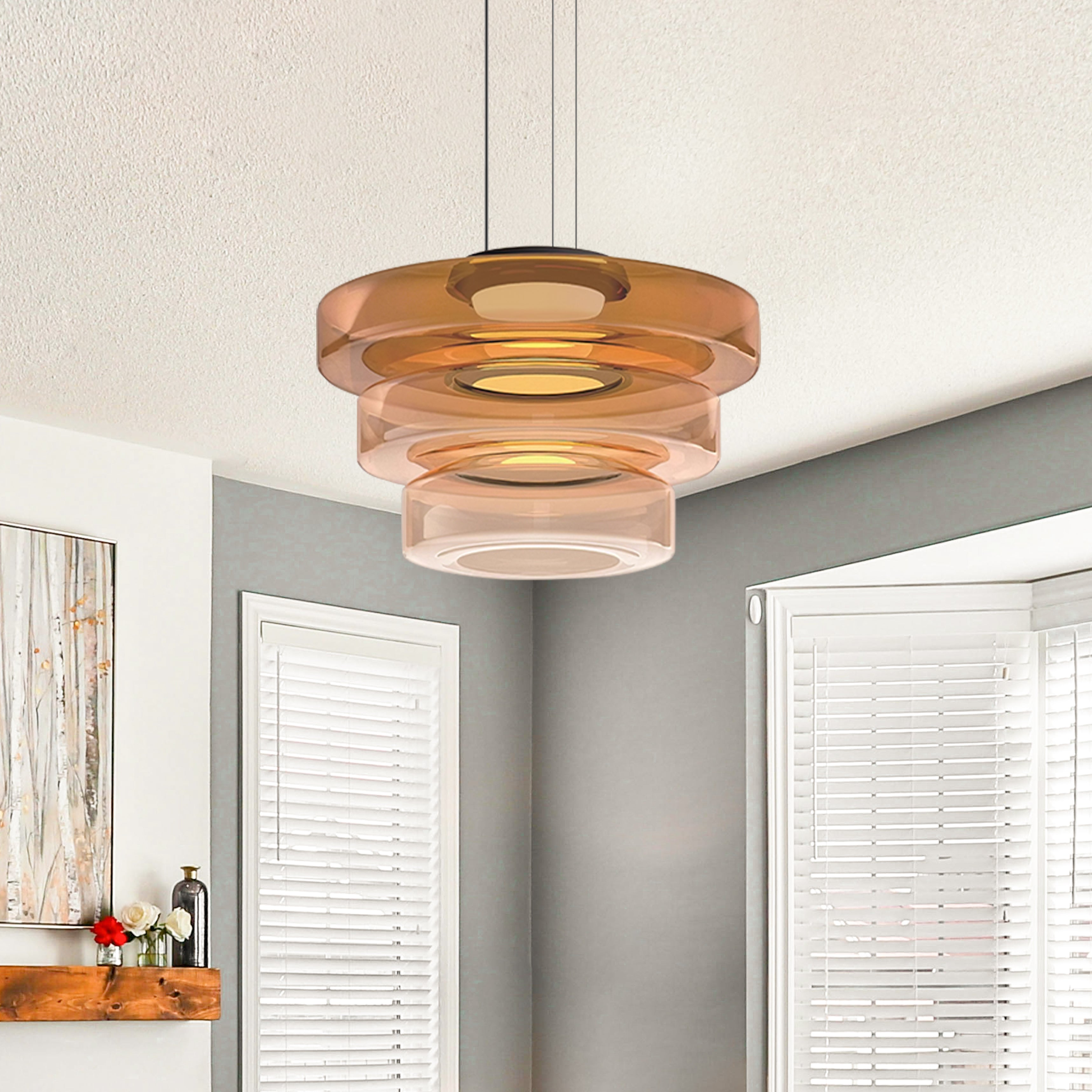 Zenor Amber Glass Layered Pendant Lamp For Dining Room And Living Room