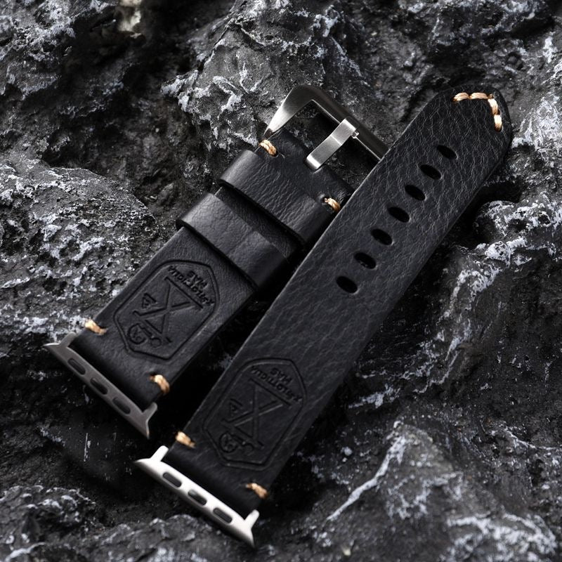 Vintage Leather Apple Watch Band With Hand-Stitched Seams Full-Grain Finish 40-49mm