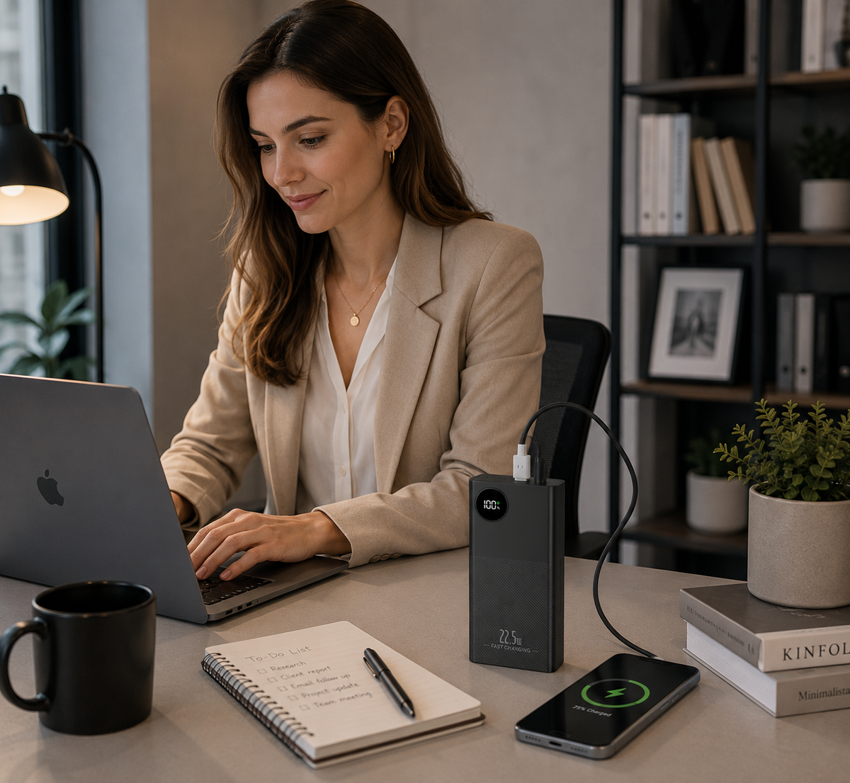 Bærbar powerbank — højhastighedsopladning, digitalt display, kompatibel med iPhone og Android
