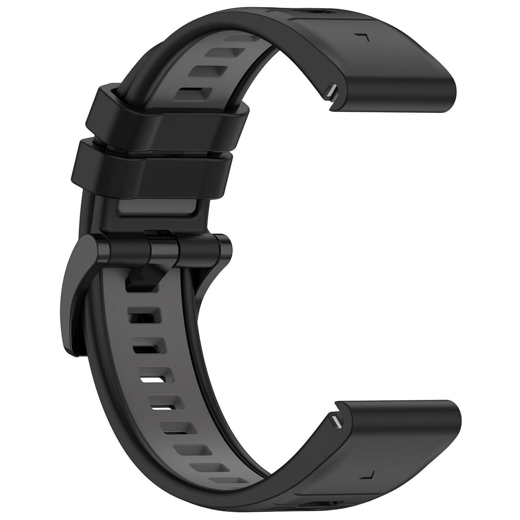 Black and Grey Garmin Fenix 5/6 Sport Strap — Secure Buckle