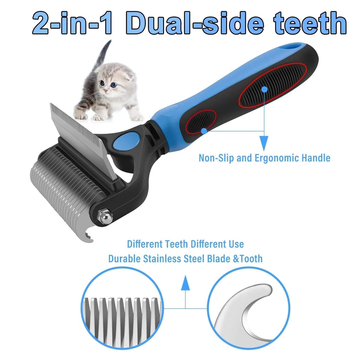 Brosse démêlante double face pour chien et chat - Démêlage en douceur et élimination en profondeur des nœuds
