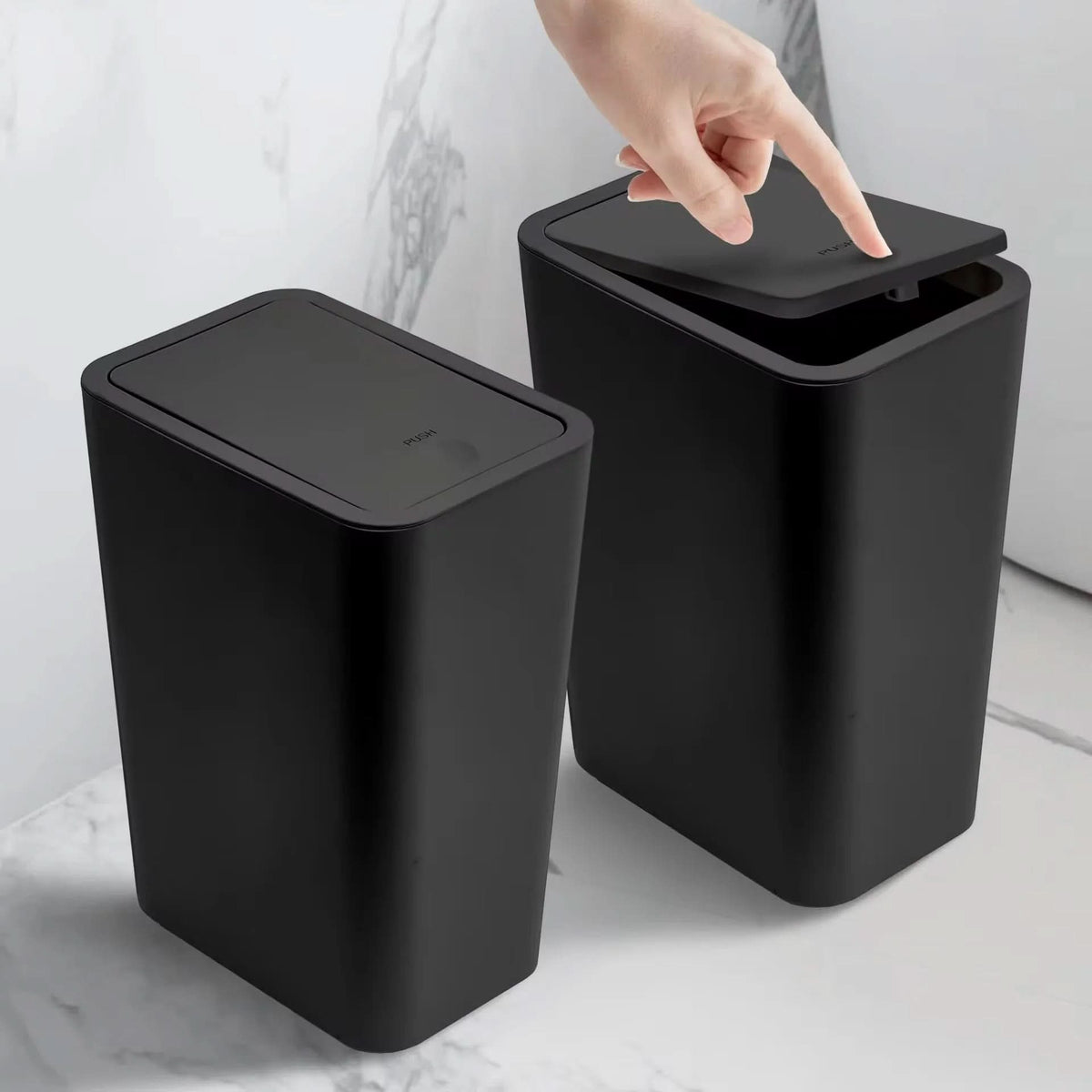 PRESSLUX 10L Slim Trash Can — Press-Top Lid, Space-Saving Design