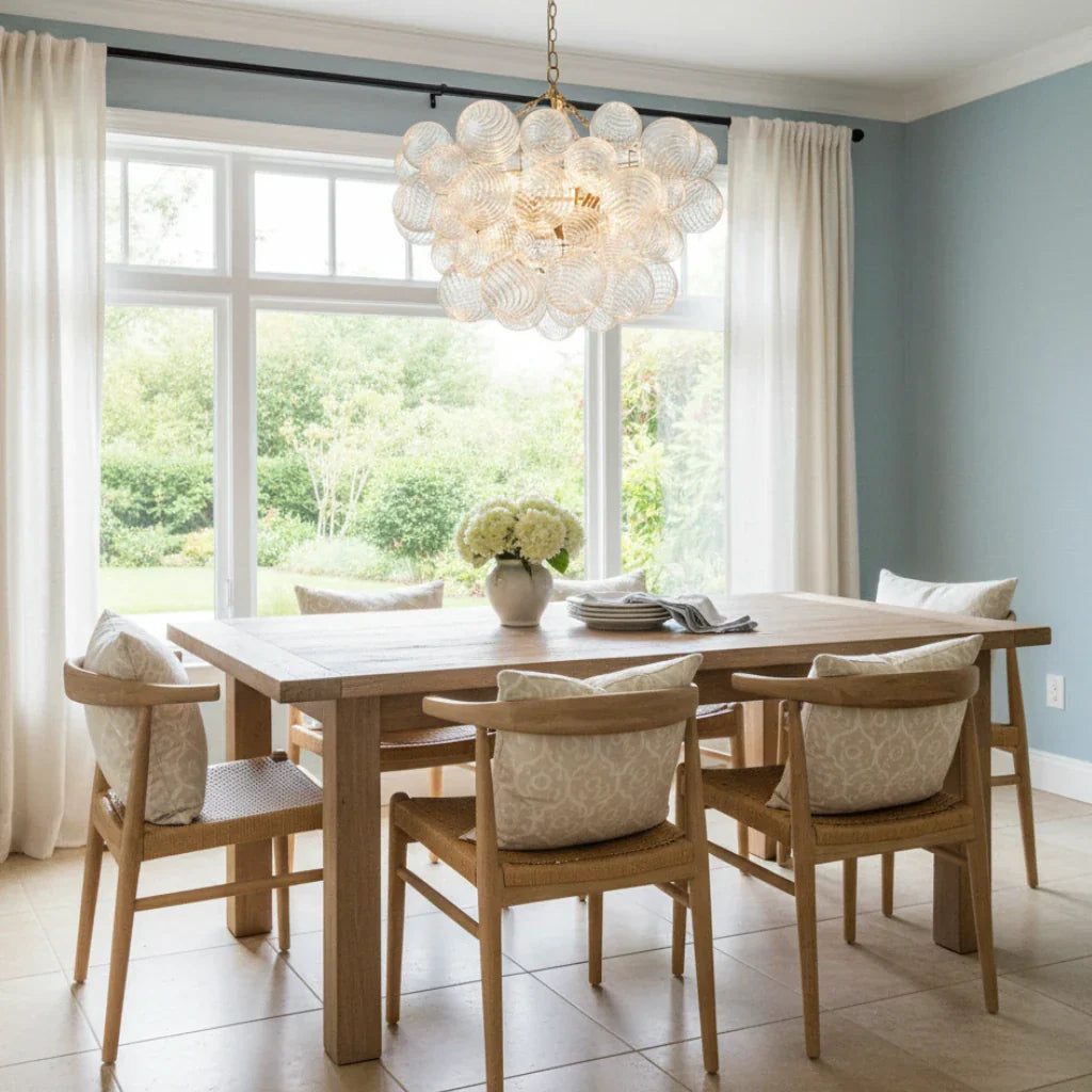 Clear Glass Bubble Chandelier With Ribbed Glass Detailing For Elegant Modern Interior Lighting