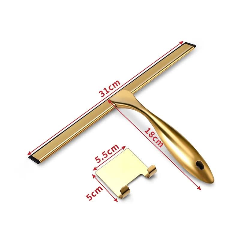 Racletă GOLDWIPE din oțel inoxidabil pentru duș — Lamă netedă din silicon, curățare fără urme