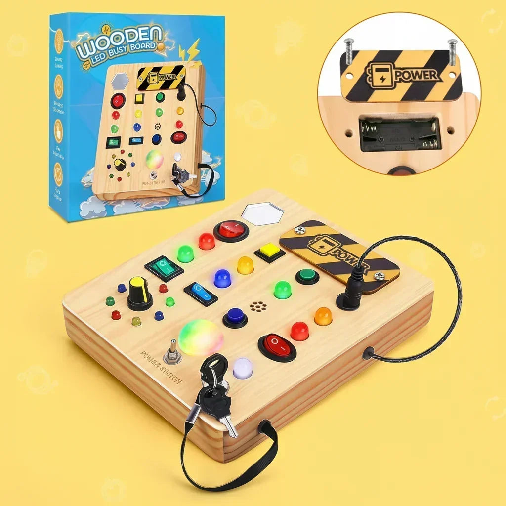 LumaLearn Montessori-busyboard – praktiske kontroller, innebygd musikk og LED-lys