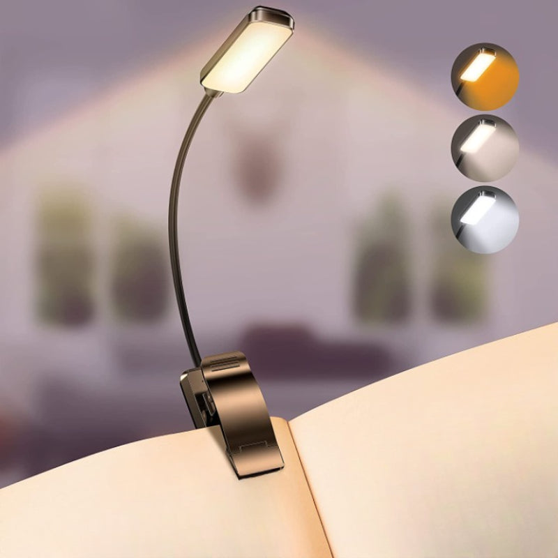 9 LED Clip On Reading Light USB Rechargeable For Bedtime Reading Eye Friendly Stepless Dimmable