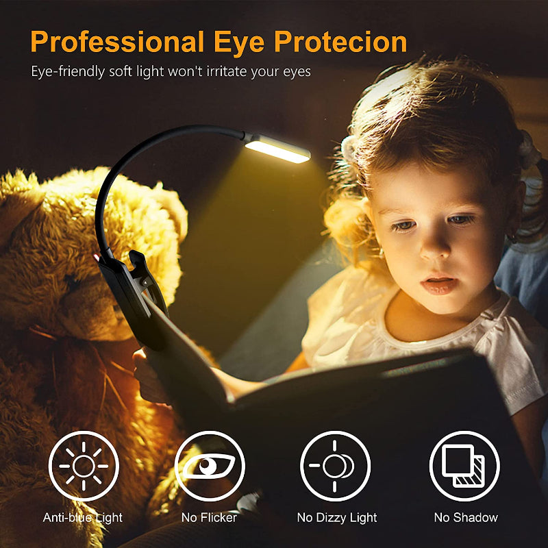 9 LED Clip On Reading Light USB Rechargeable For Bedtime Reading Eye Friendly Stepless Dimmable