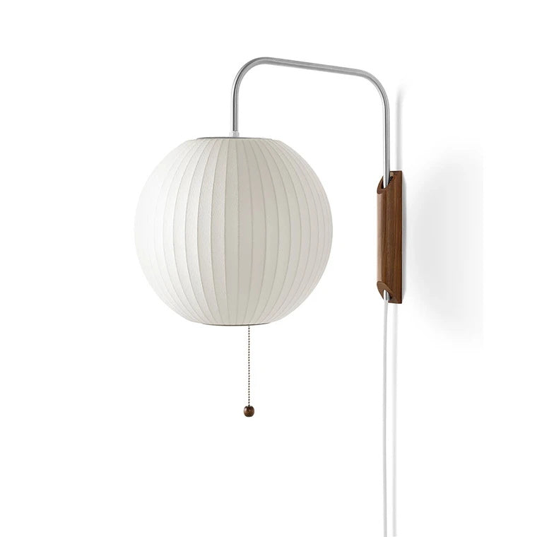 Nástěnná lampa z ořechového dřeva a bílé barvy s hedvábným stínidlem pro obývací pokoj a ložnici