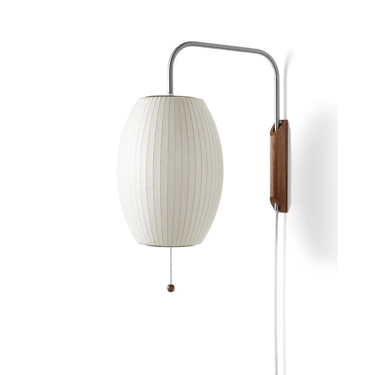 Nástěnná lampa z ořechového dřeva a bílé barvy s hedvábným stínidlem pro obývací pokoj a ložnici