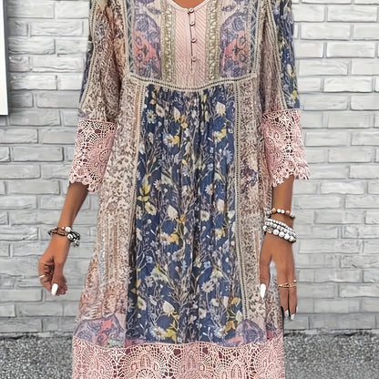 Robe Élégante à Fleurs avec Dentelle