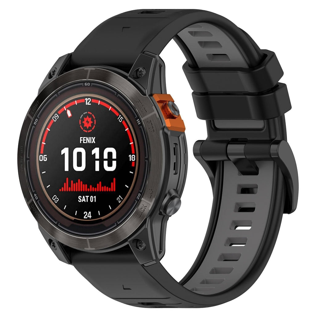 Black and Grey Garmin Fenix 5/6 Sport Strap — Secure Buckle