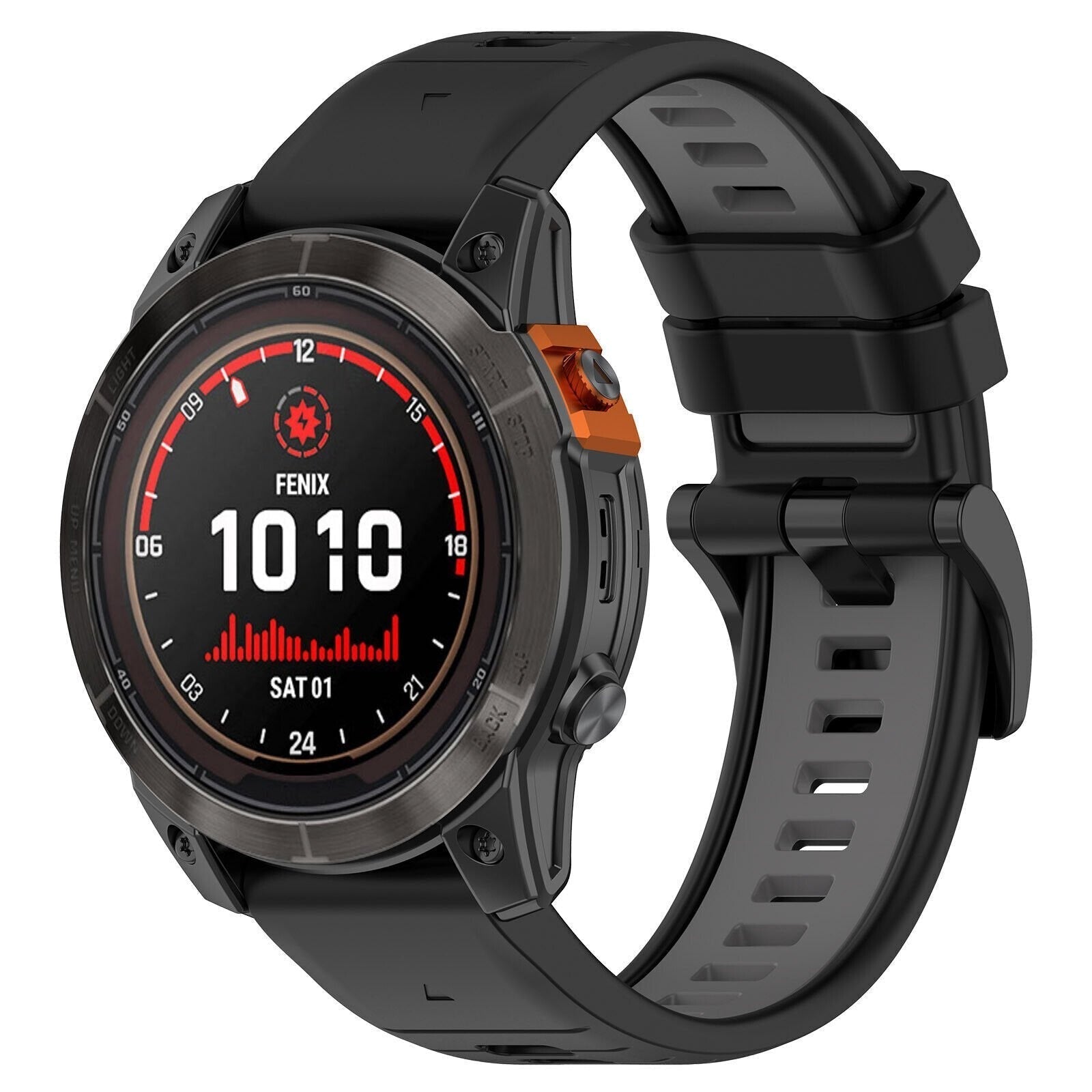 Black and Grey Garmin Fenix 5/6 Sport Strap — Secure Buckle
