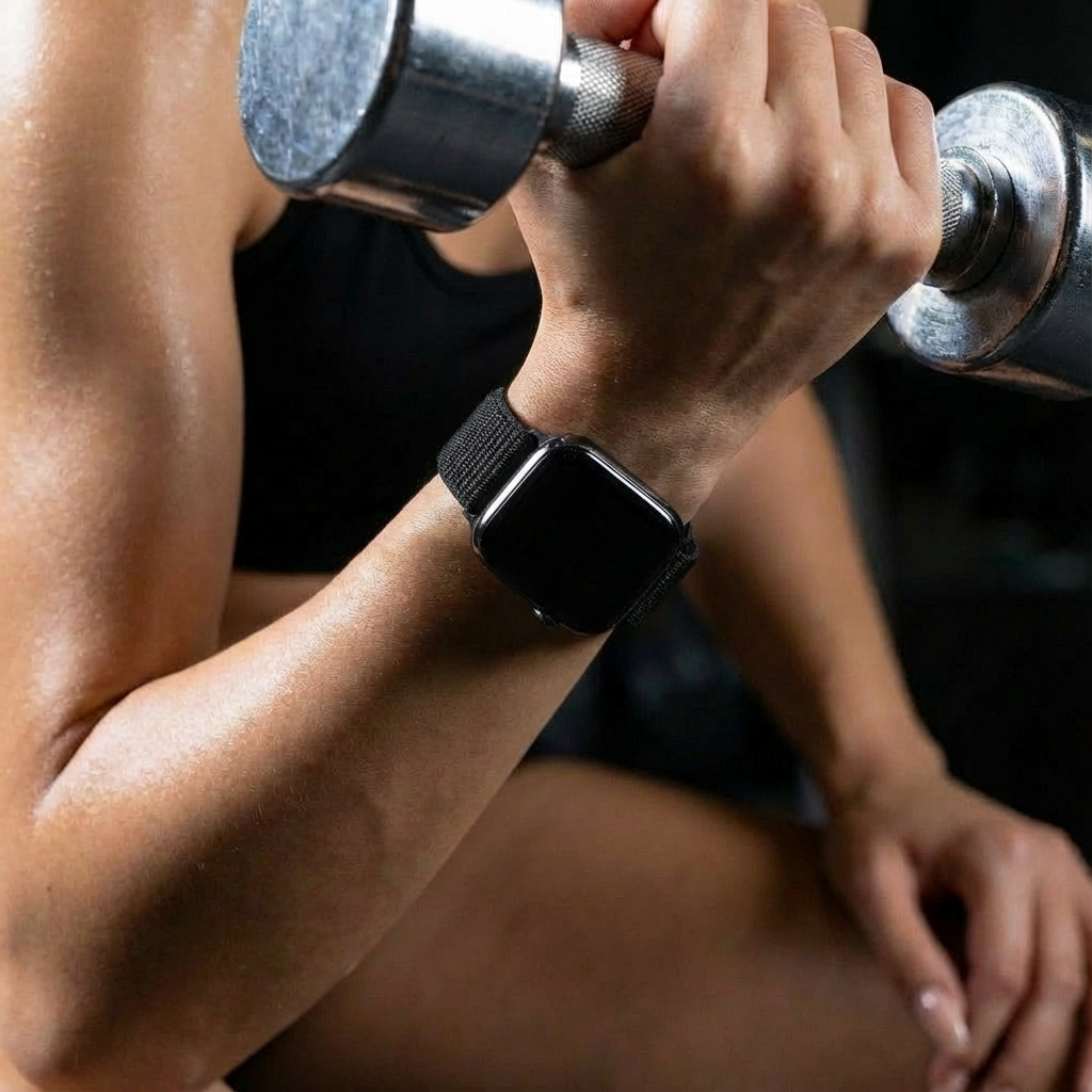 Correa de nailon tejido negro compatible con Apple Watch