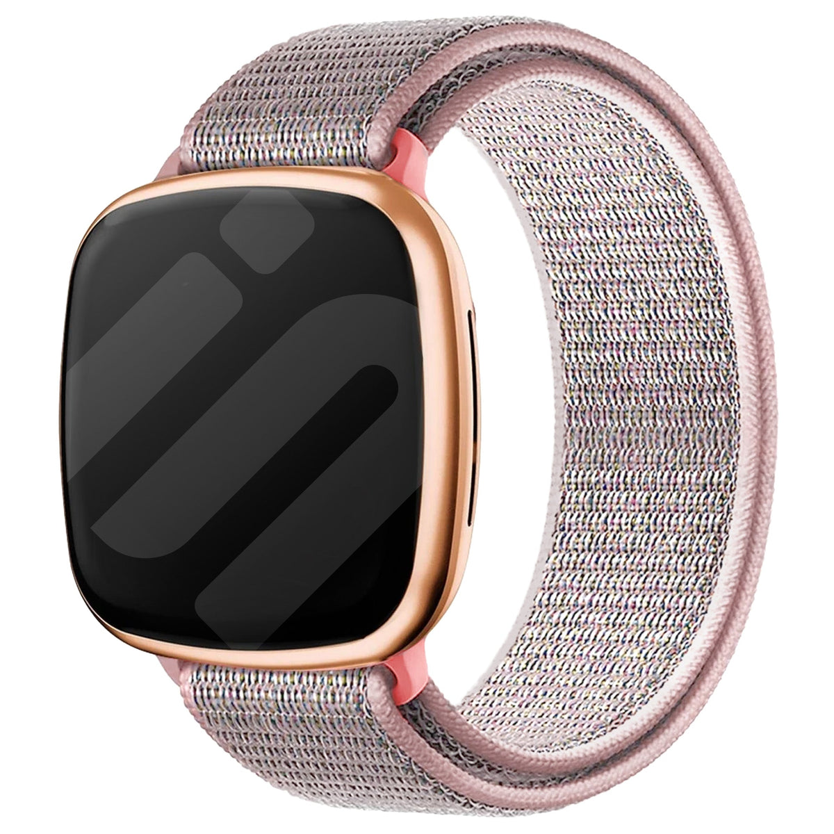 Fitbit Sense -älykellon harmaa ja vaaleanpunainen kaksivärinen nailonranneke — pehmeä kudos, tarrakiinnitys