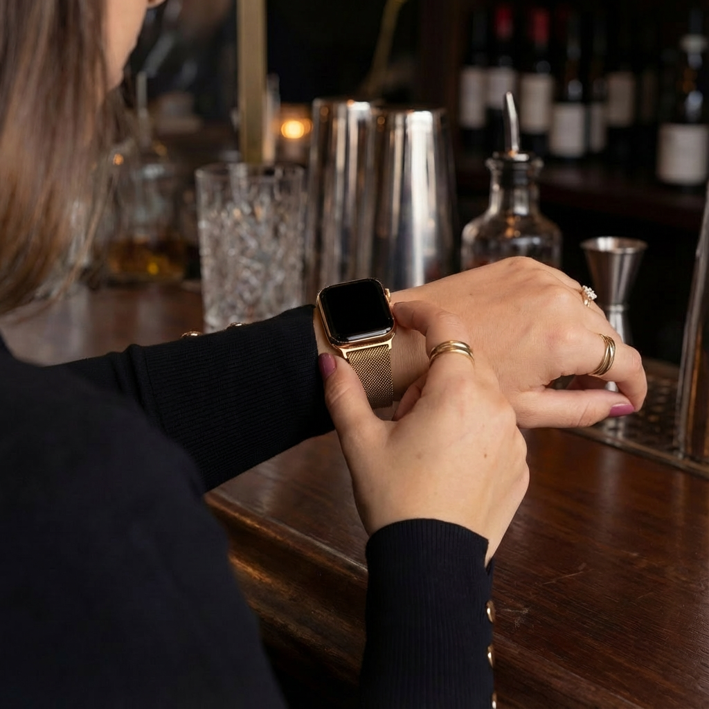 Correa milanesa color oro rosa para Apple Watch — cierre de hebilla seguro