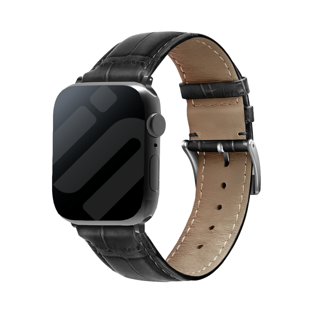 Apple Watch-sort læderrem — krokodillemønster