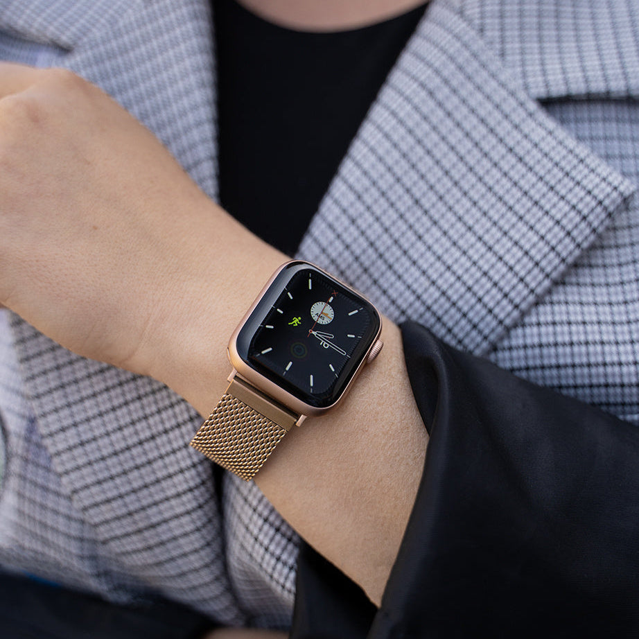 Correa milanesa de acero para Apple Watch — Acabado metálico en oro rosa