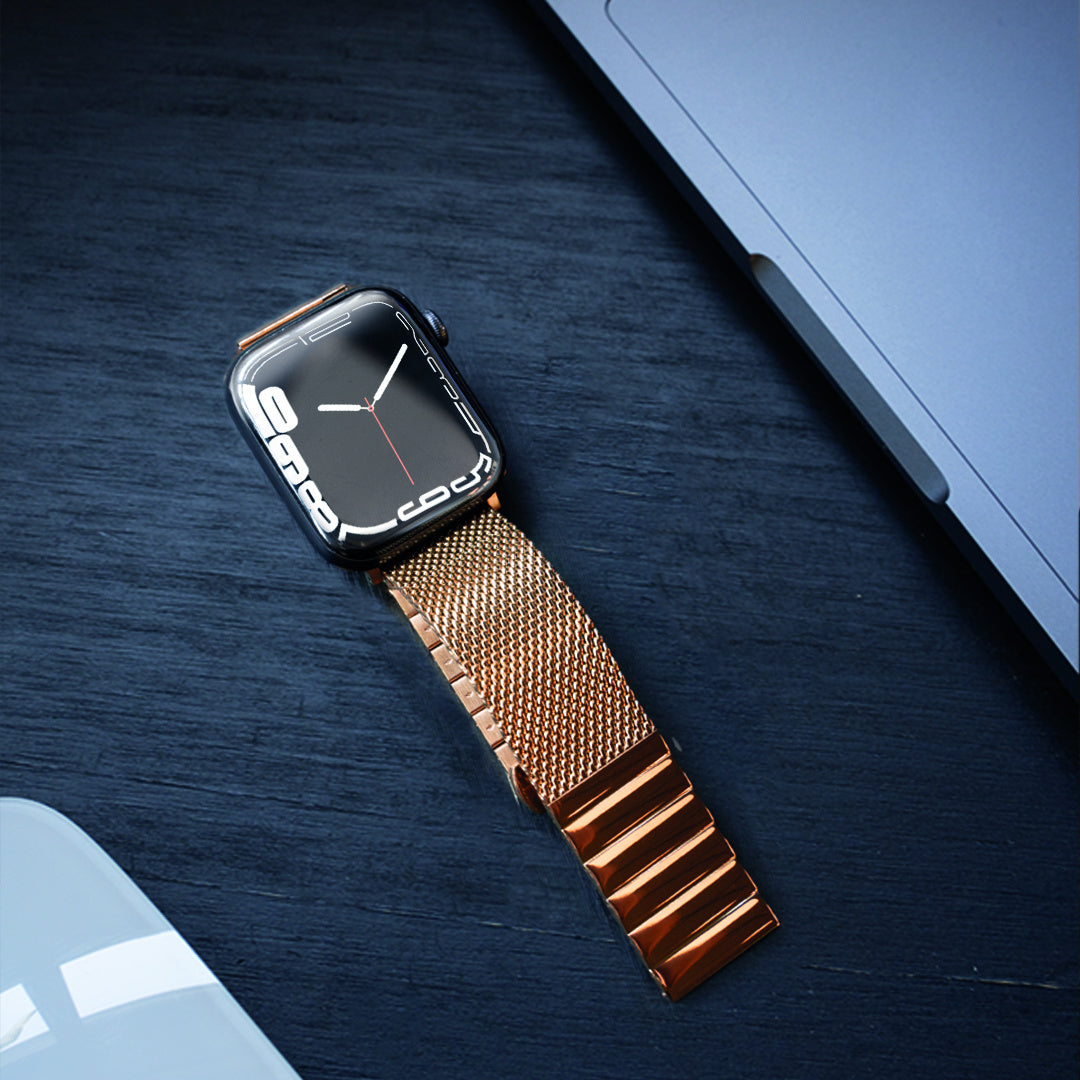 Correa milanesa de acero para Apple Watch — Acabado metálico en oro rosa