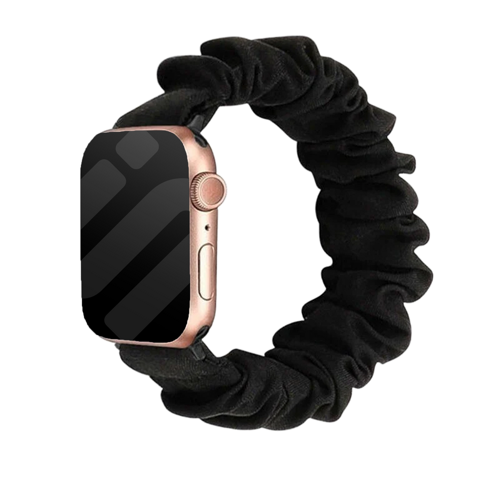 سوار Scrunchie لساعة Apple Watch — حزام أسود مطاطي قابل للتمدد بلا إبزيم
