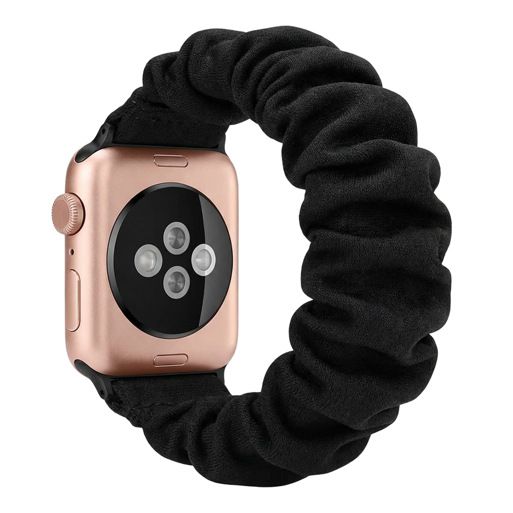 سوار Scrunchie لساعة Apple Watch — حزام أسود مطاطي قابل للتمدد بلا إبزيم