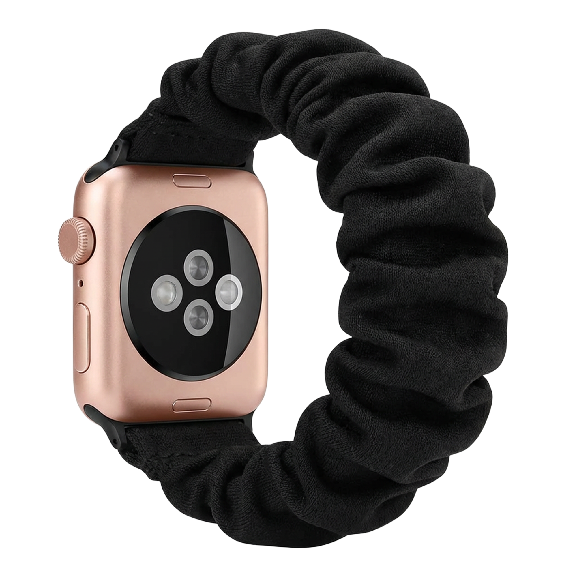 سوار Scrunchie لساعة Apple Watch — حزام أسود مطاطي قابل للتمدد بلا إبزيم